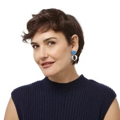 Blue Moon Bold Post Drop Earrings -Jewelry Charm Deals Store blue moon bold post drop earrings silver blue 3