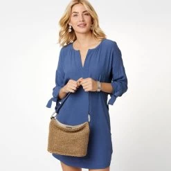 Cherie Straw Shoulderbag -Jewelry Charm Deals Store cherie straw shoulderbag wheat french blue 3