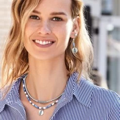 Mingle Shores Beaded Disc French Wire Earrings -Jewelry Charm Deals Store mingle shores beaded disc french wire earrings silver blue 2