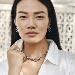 Portofino Link Drop Post Earrings 13 Portofino Link Drop Post Earrings -Jewelry Charm Deals Store portofino link drop post earrings silver blue 3